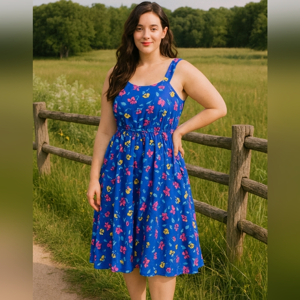 Vintage Sue Sherry 70's New Floral Midi Dress Cottagecore Country Romantic Sunny
